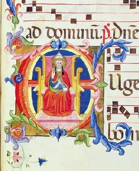 Ms 572 f.125r Historiated initial 'E' depicting St. Peter as the first bishop of Rome from an antiph