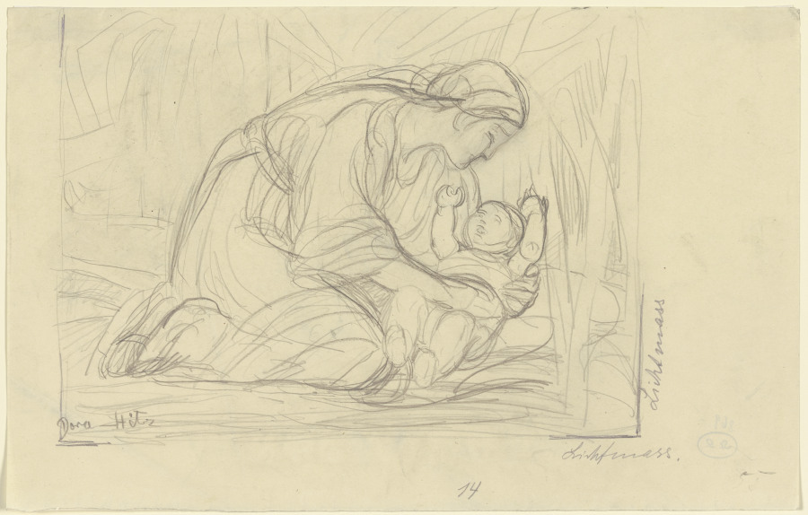 Kneeling woman with a baby de Dora Hitz