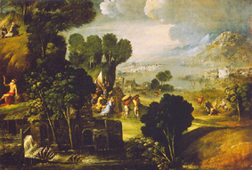 Landschaft mit Szenen aus dem Leben von Heiligen de Dosso Dossi