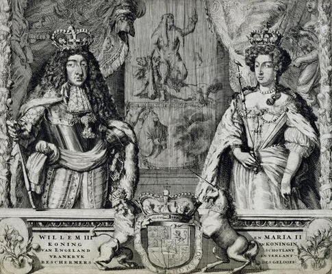 William III (1650-1702) and Mary II (1662-94), c.1688-94 (engraving) de Dutch School, (17th century)