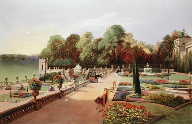 The Upper and Lower Terrace Gardens at Bowood, from 'Gardens of England', published 1857 (chromolith de E. Adveno Brooke
