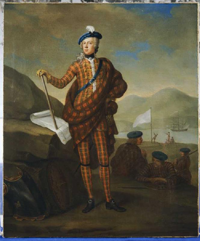 Harlequin Portrait Of Prince Charles Edward Stewart (1720-1788), Full Length In Red Tartan Coat, Bre de E. Gill