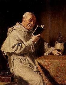 Reading monk with red wine-glass. de E. Gruetsner