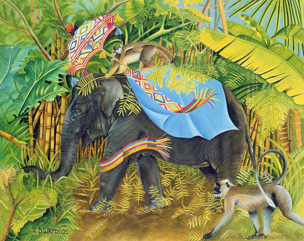 Elephant with Monkeys and Parasol de E.B.  Watts
