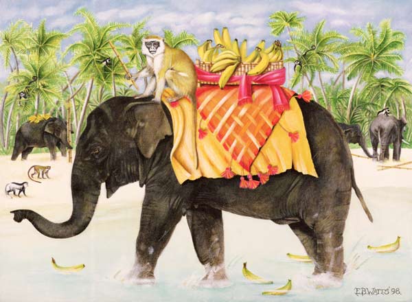 Elephants with Bananas, 1998 (acrylic on canvas)  de E.B.  Watts