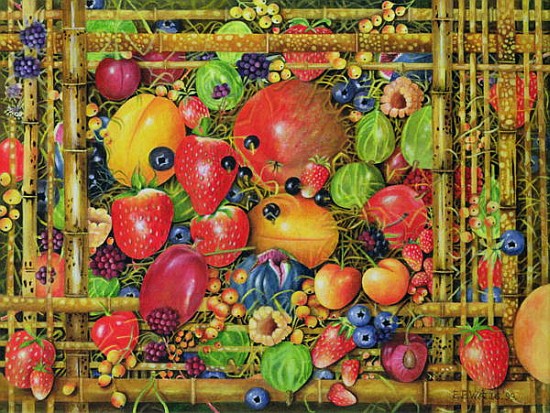 Fruit in Bamboo Box, 1999 (acrylic on canvas)  de E.B.  Watts