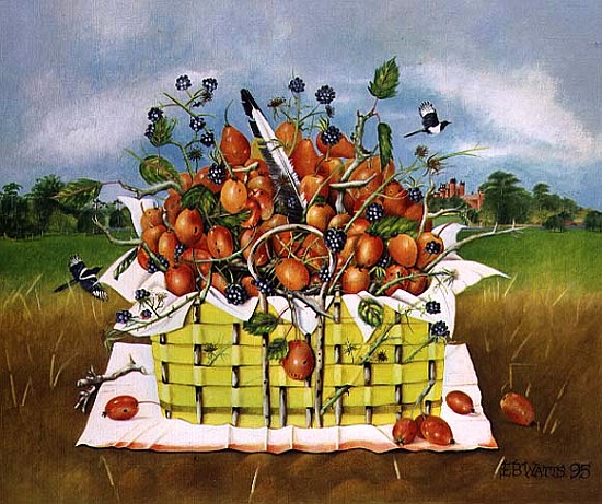 Yellow Basket with Crab Apples, 1995 (acrylic)  de E.B.  Watts