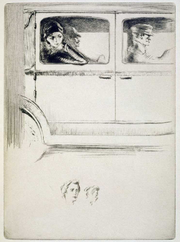 A couple in a chauffeur driven car, illustration for Mitsou by Sidonie-Gabrielle Colette de Edgar Chahine