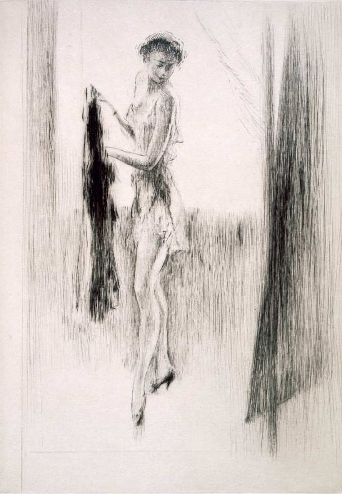 A woman dressing in front of a mirror, illustration for Mitsou by Sidonie-Gabrielle Colette de Edgar Chahine