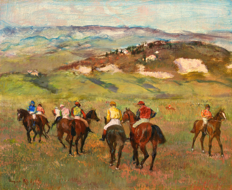 Jockeys on Horseback before Distant Hills de Edgar Degas