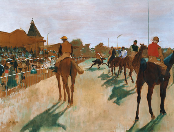 Racehorses in front of the platforms de Edgar Degas