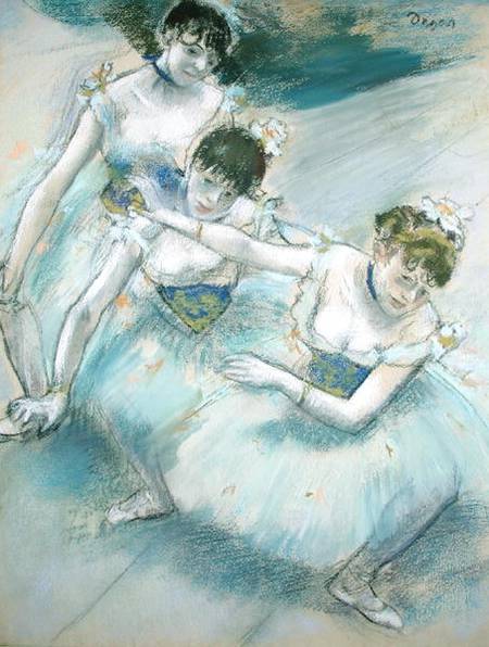 Three Dancers in a Diagonal Line on the Stage de Edgar Degas