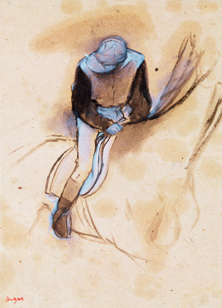 Jockey flexed forward standing in the saddle, 1860-90 (pastel & charcoal on paper) de Edgar Degas