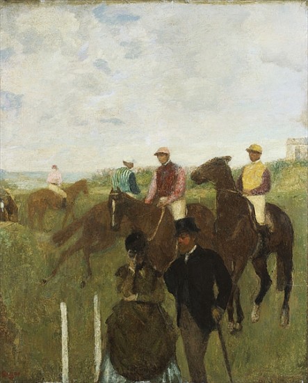 Jockeys at the Racecourse (oil on paper laid down on board) de Edgar Degas