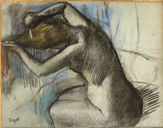 Seated Nude Woman Brushing her Hair de Edgar Degas