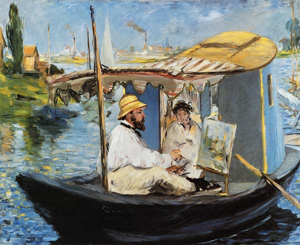 Claude Monet in his Floating Studio de Edouard Manet