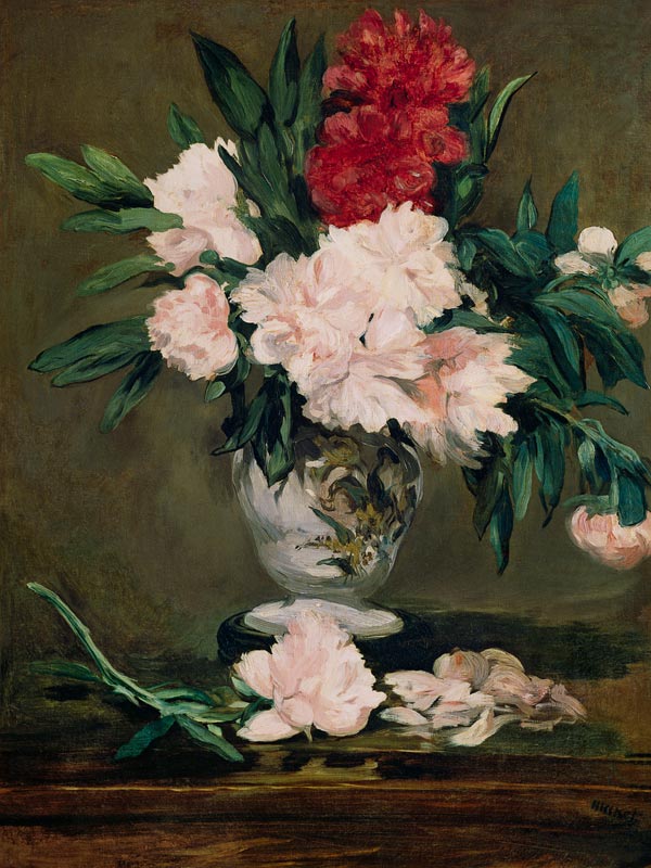 Vase with Whitsun roses, Vase de pivoines de Edouard Manet