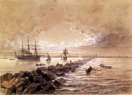 The Suez Canal from a souvenir album commemorating the Voyage of Empress Eugenie (1827-1920) at the de Edouard Riou