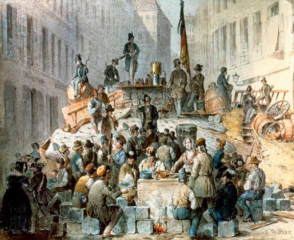 Barricades in Marzstrasse, Vienna de Edouard Ritter
