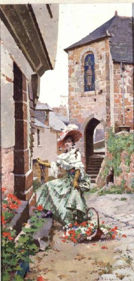 Parisian Woman with a basket of flowers de Edouard Toudouze