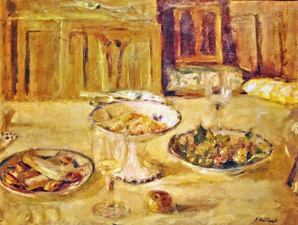 Bowls of fruit and biscuits and wineglass (oil on canvas)  de Edouard Vuillard