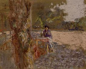 Woman, sitting in a garden. de Edouard Vuillard