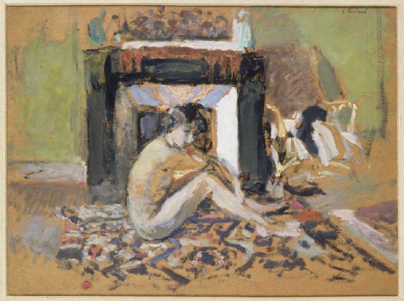 Woman act in front of fireplace de Edouard Vuillard