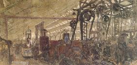 Interior of a Munitions Factory, 1916-17 (tempera on canvas) 