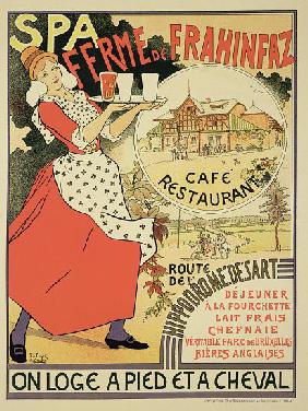 Poster advertising the 'Ferme de Frahinfaz', a cafe and restaurant near Spa, Belgium