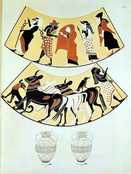 Designs from an Etruscan vase depicting a procession of priests and marking out a new city's limits de Eduard Gerhardt