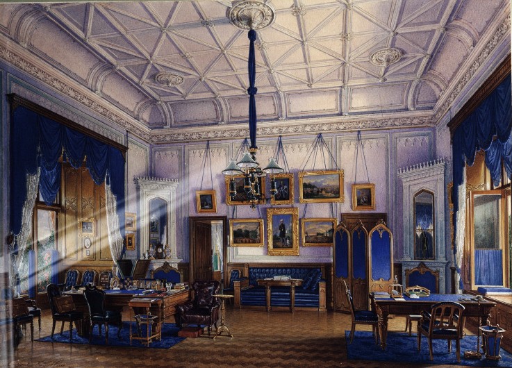 The blue Study room of Emperor Alexander II in the Farm Palace in Peterhof de Eduard Hau