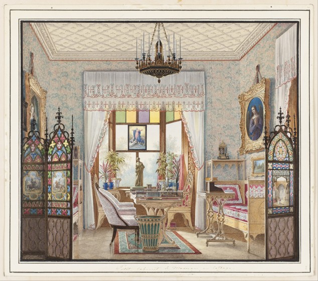 The Sitting Room of Empress Alexandra in the Cottage Palace in Peterhof de Eduard Hau