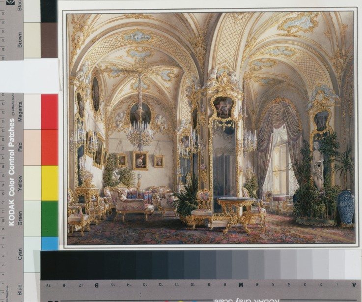 Interiors of the Winter Palace. The Drawing Room in Rococo Style with Cupids de Eduard Hau