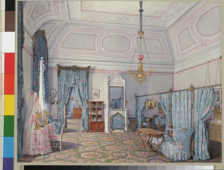 Interiors of the Winter Palace. The Fifth Reserved Apartment. The Bedroom of Grand Princess Maria Al de Eduard Hau