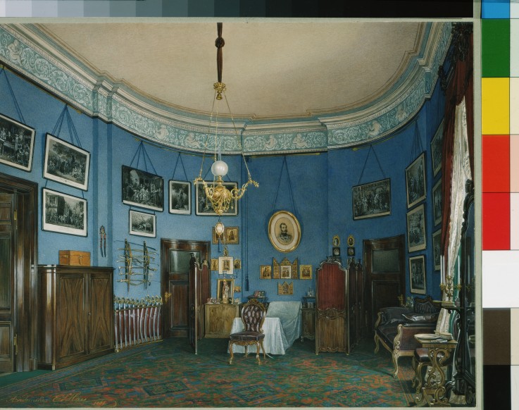 Interiors of the Winter Palace. The Bedroom of Crown Prince Nikolay Aleksandrovich de Eduard Hau
