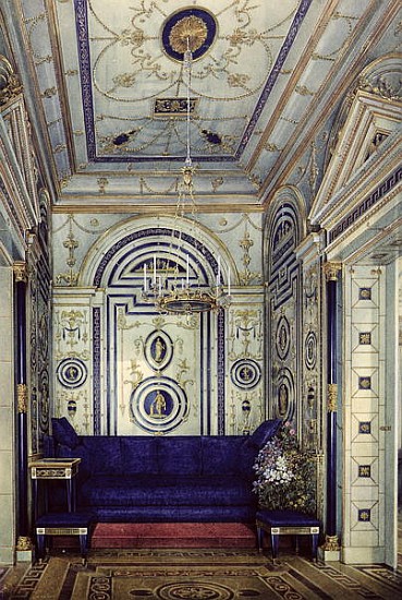 The Blue Study in the Grand Palais in Tsarkoye Selo, before 1840 (w/c, gouache & ink on paper) de Eduard Hau