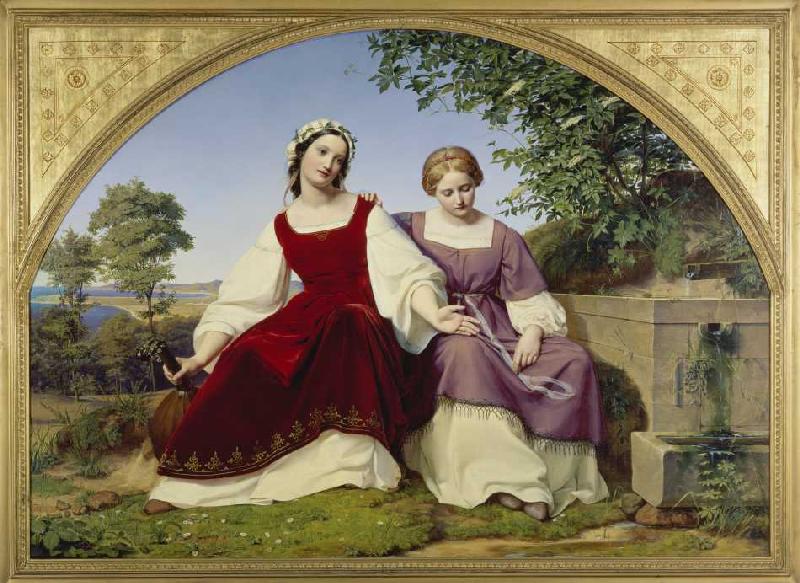 Die zwei Mädchen am Brunnen de Eduard Julius Friedrich Bendemann