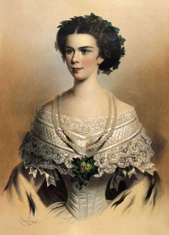 Portrait der jungen Kaiserin Elisabeth von Österreich de Eduard Kaiser