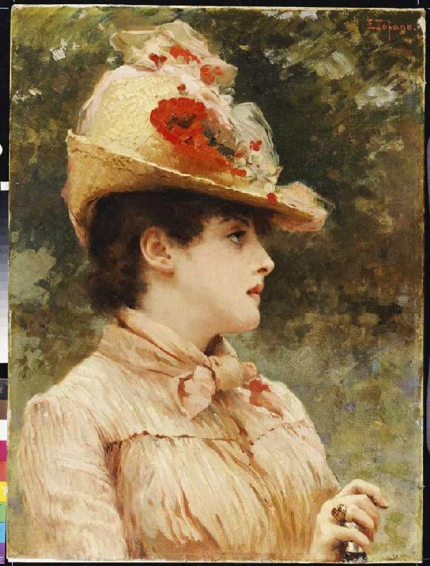 Bildnis einer jungen Frau mit Hut. de Eduardo Tofano
