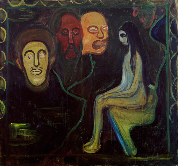 Girl and Three Male Heads de Edvard Munch
