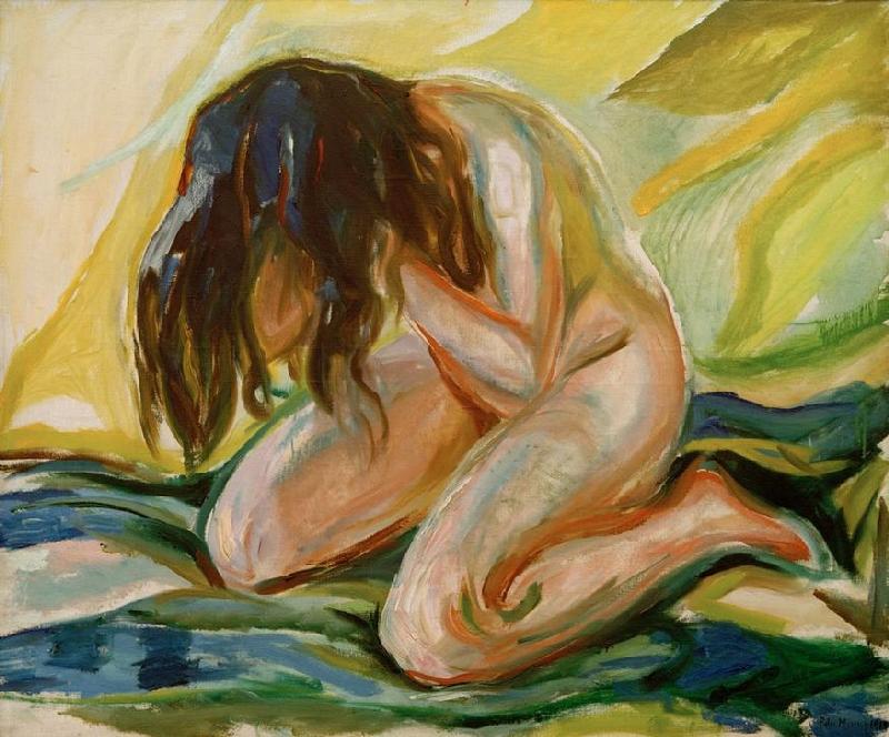 Female nude kneeling de Edvard Munch