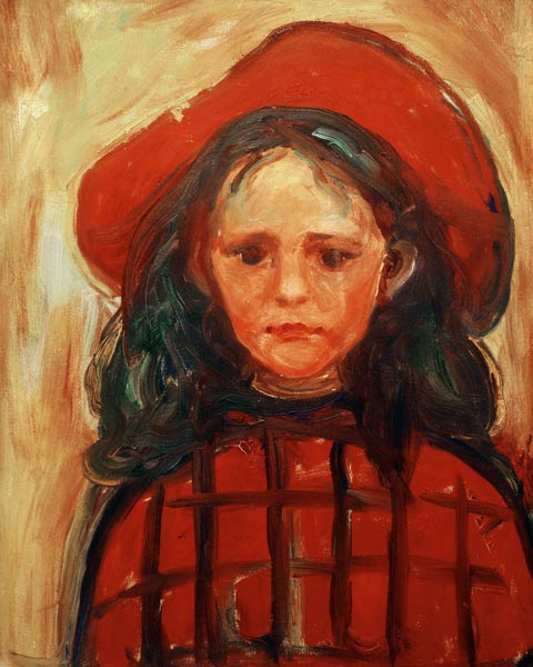 Girl in Red Checkered Dress and Red Hat de Edvard Munch