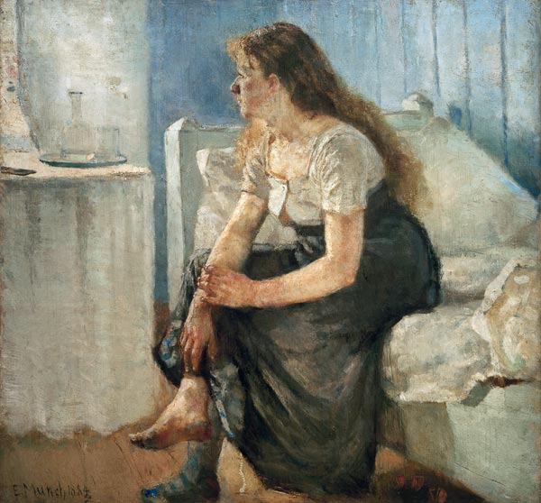Morning (Girl sitting on bed) de Edvard Munch
