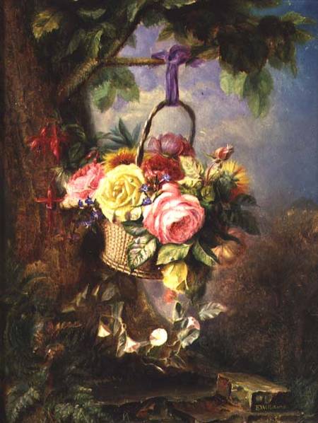 Basket of Roses with fuschia de Edward Charles Williams