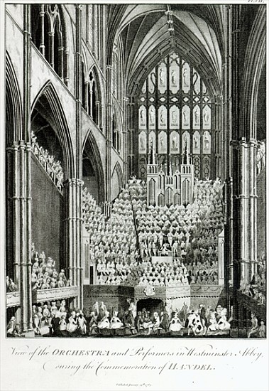 View of the Orchestra and Performers in Westminster Abbey, during the Commemoration of Handel, publi de Edward Francis Burney