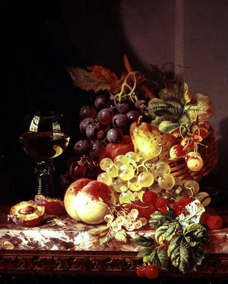 Still life with grapes and wine de Edward Ladell