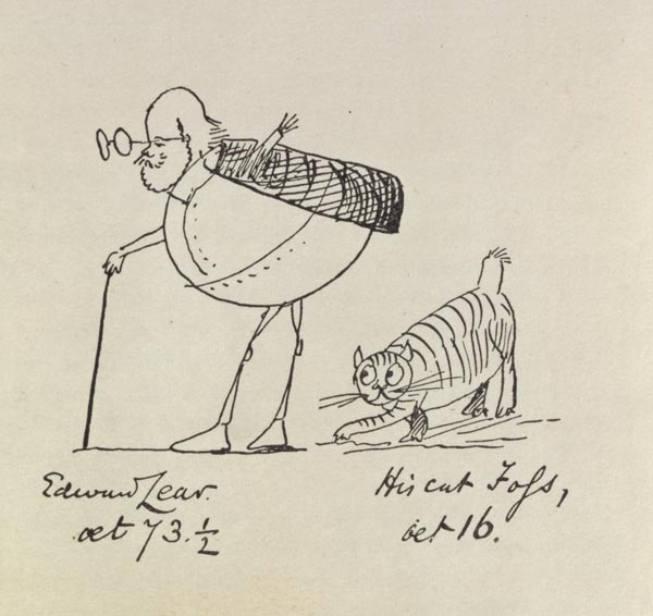 Edward Lear Aged 73 and a Half and His Cat Foss, Aged 16 (litho) de Edward Lear