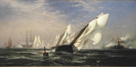 American yacht Sappho winning the race with the English yacht Livonia for the America Cup de Edward Moran