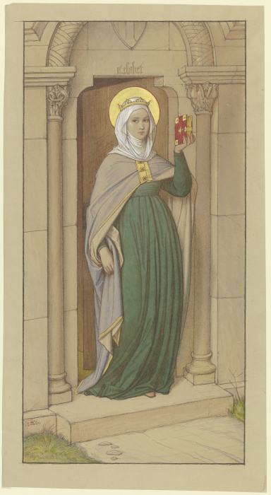 Die Heilige Elisabeth, der Holzstatue des 15. Jahrhunderts in St. Elisabeth in Marburg nachempfunden de Edward von Steinle