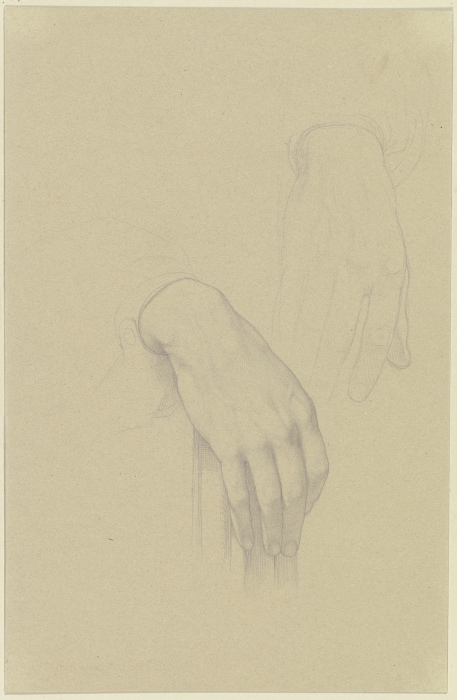 Die schön geformte rechte Hand eines Mannes, auf der Lehne eines Stuhls ruhend; daneben die Skizze e de Edward von Steinle